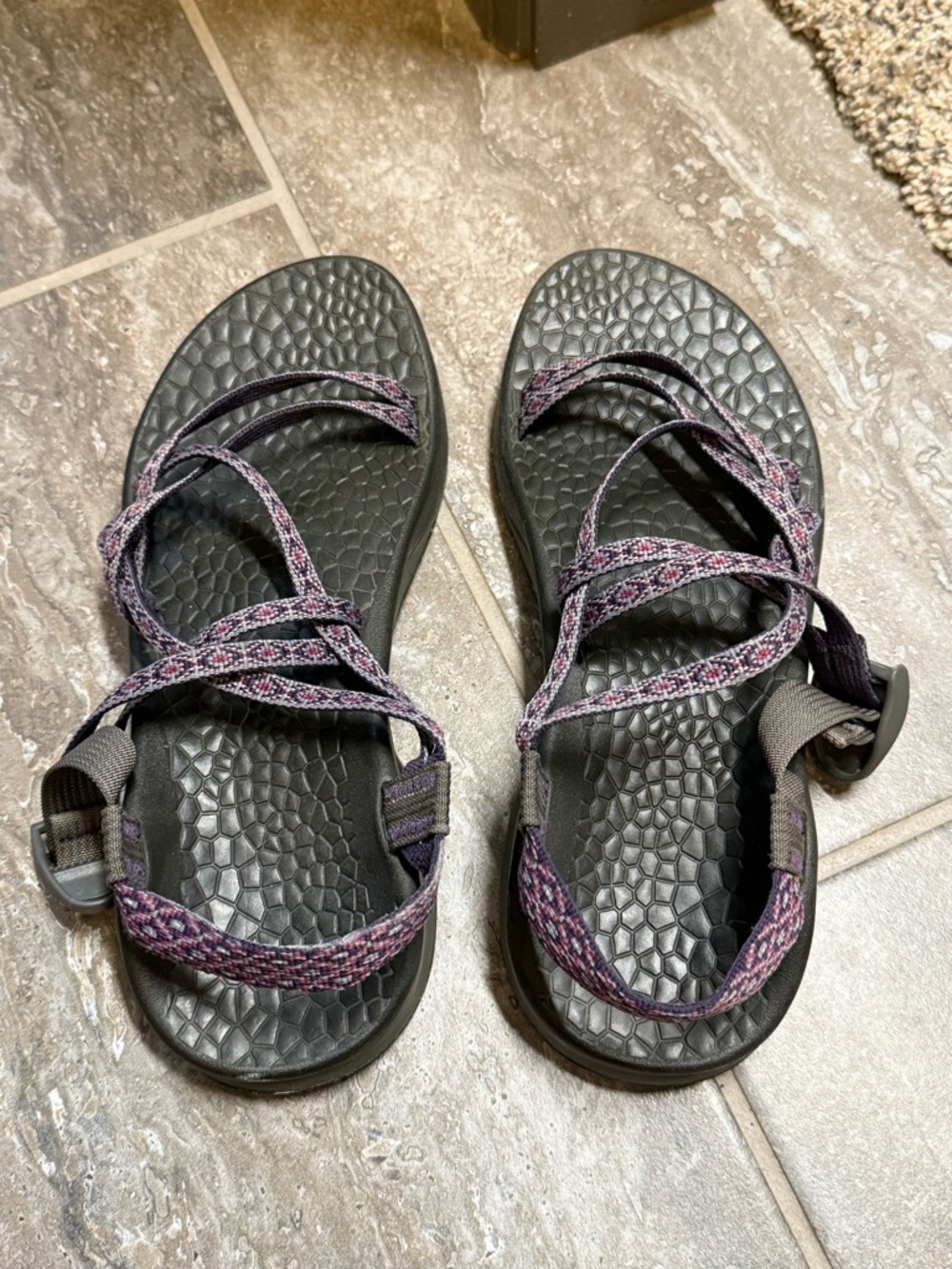 Chaco Women's Black Sandals with Purple Woven Straps